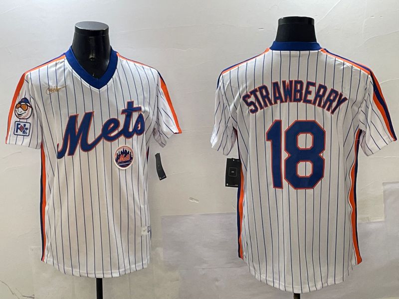 Men New York Mets #18 Strawberry White Stripe Throwback Game Fashion 2025 Nike MLB Jersey style 2->los angeles lakers->NBA Jersey